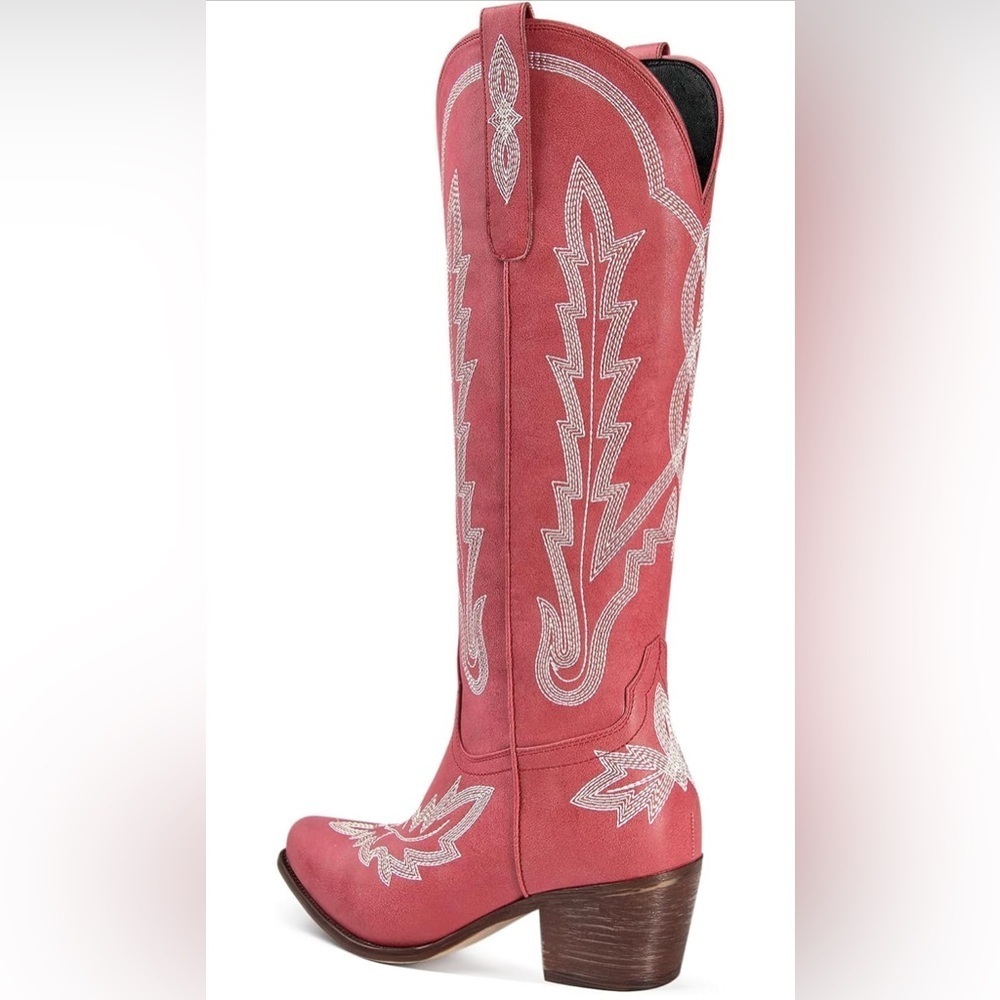 NWT- Ouepiano Knee High Cowgirl Boots with Classic Western Embroidery - Picture 2 of 12